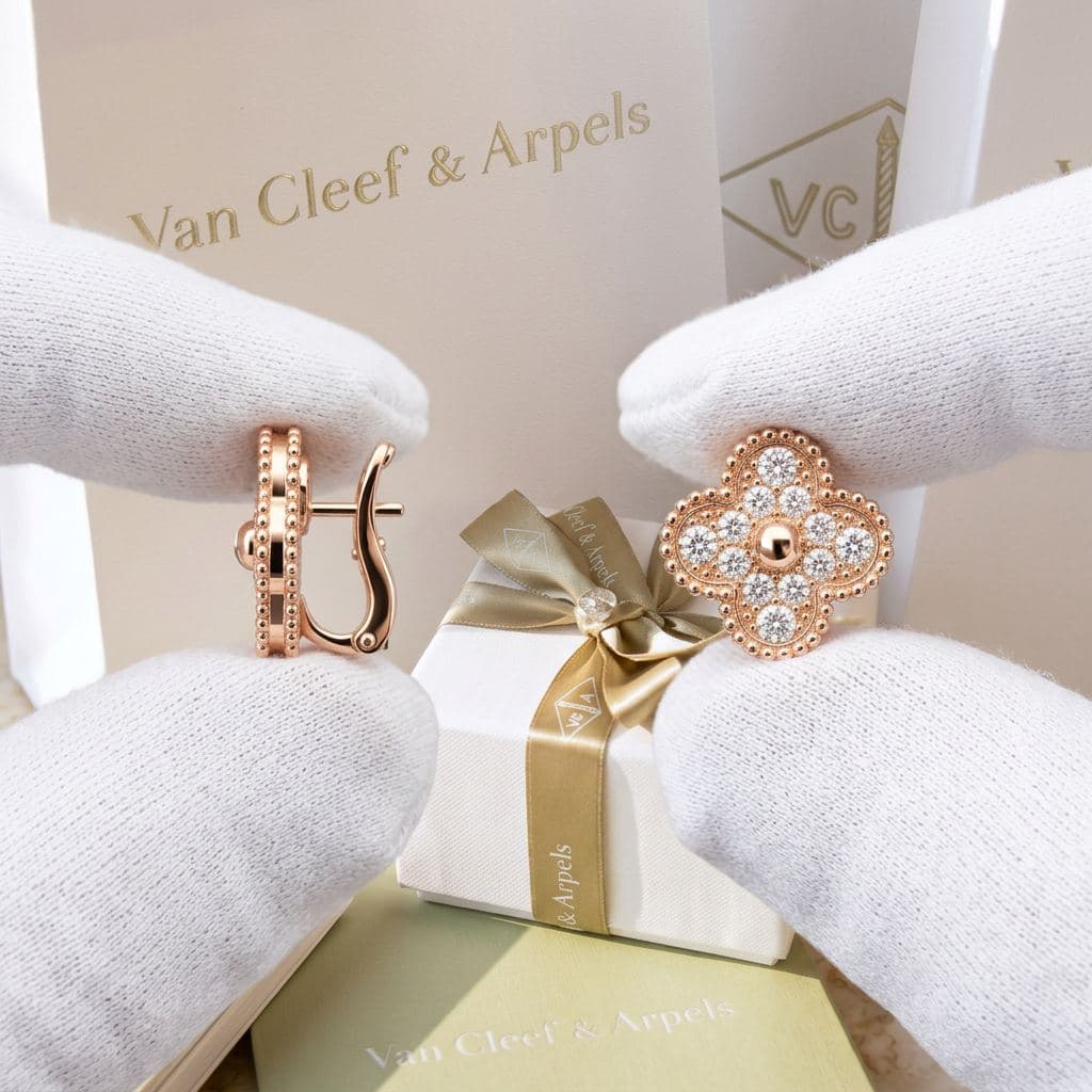 Серьги Van Cleef & Arpels Vintage Alhambra с бриллиантами — фото 2