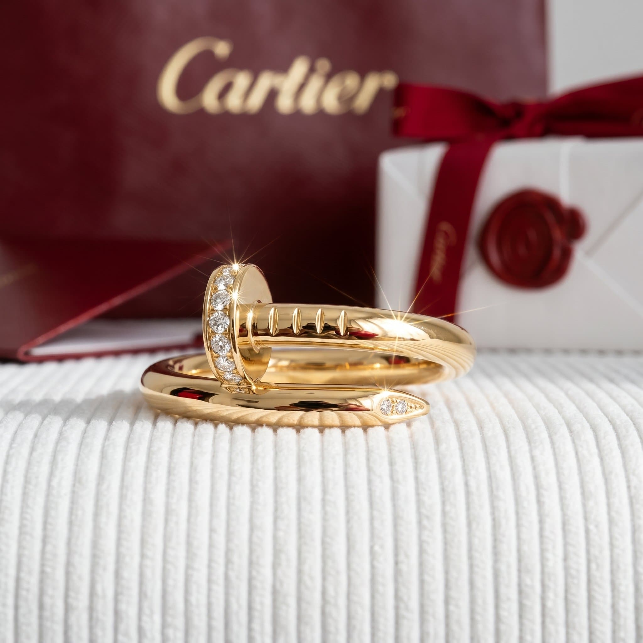 Золотое кольцо Cartier Juste un Clou (гвоздь) с бриллиантами, классическая модель, Жёлтое золото