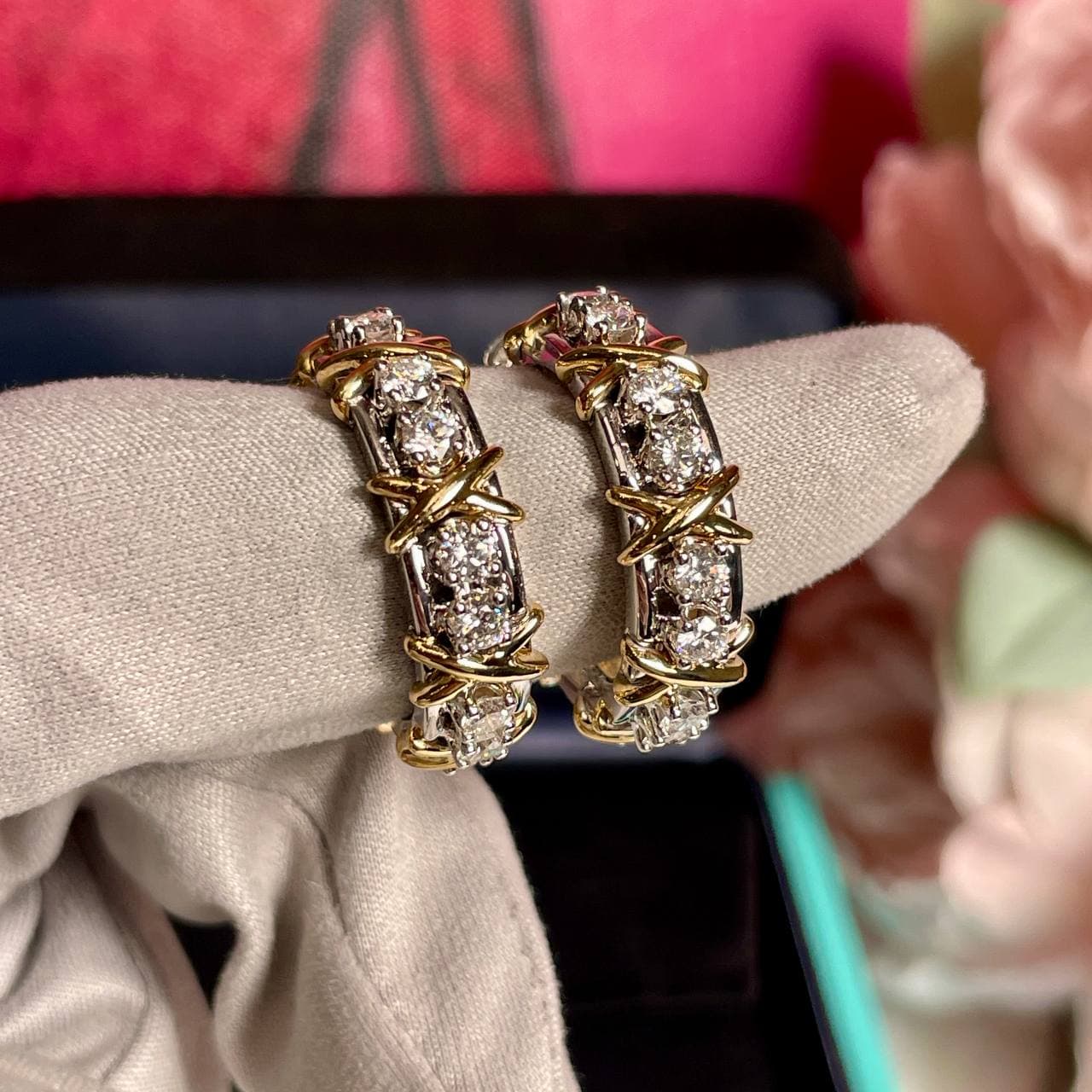 Серьги Tiffany Shlumberger (белое/желтое золото 750)