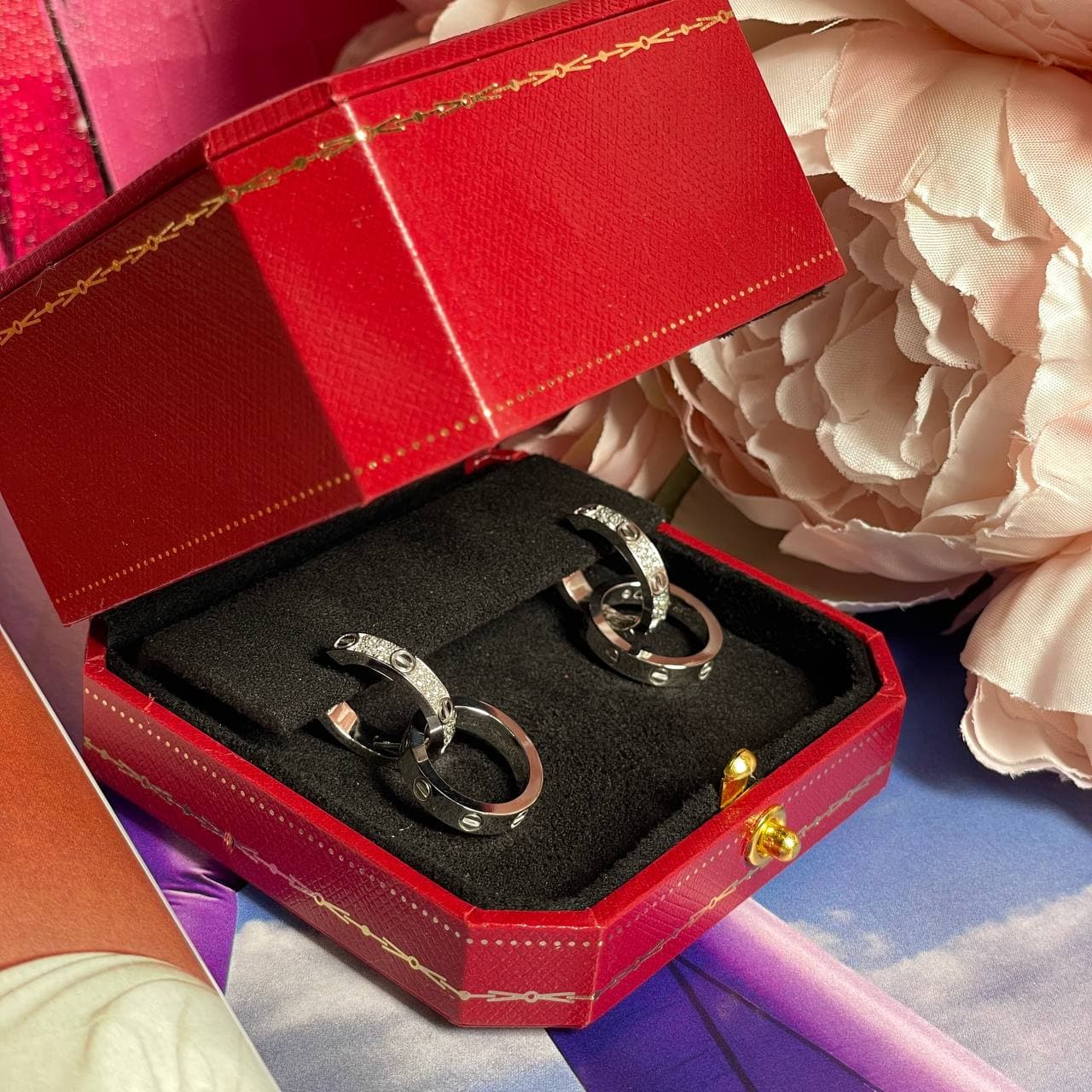 Серьги Cartier Love двойные с бриллиантами (белое золото 585)