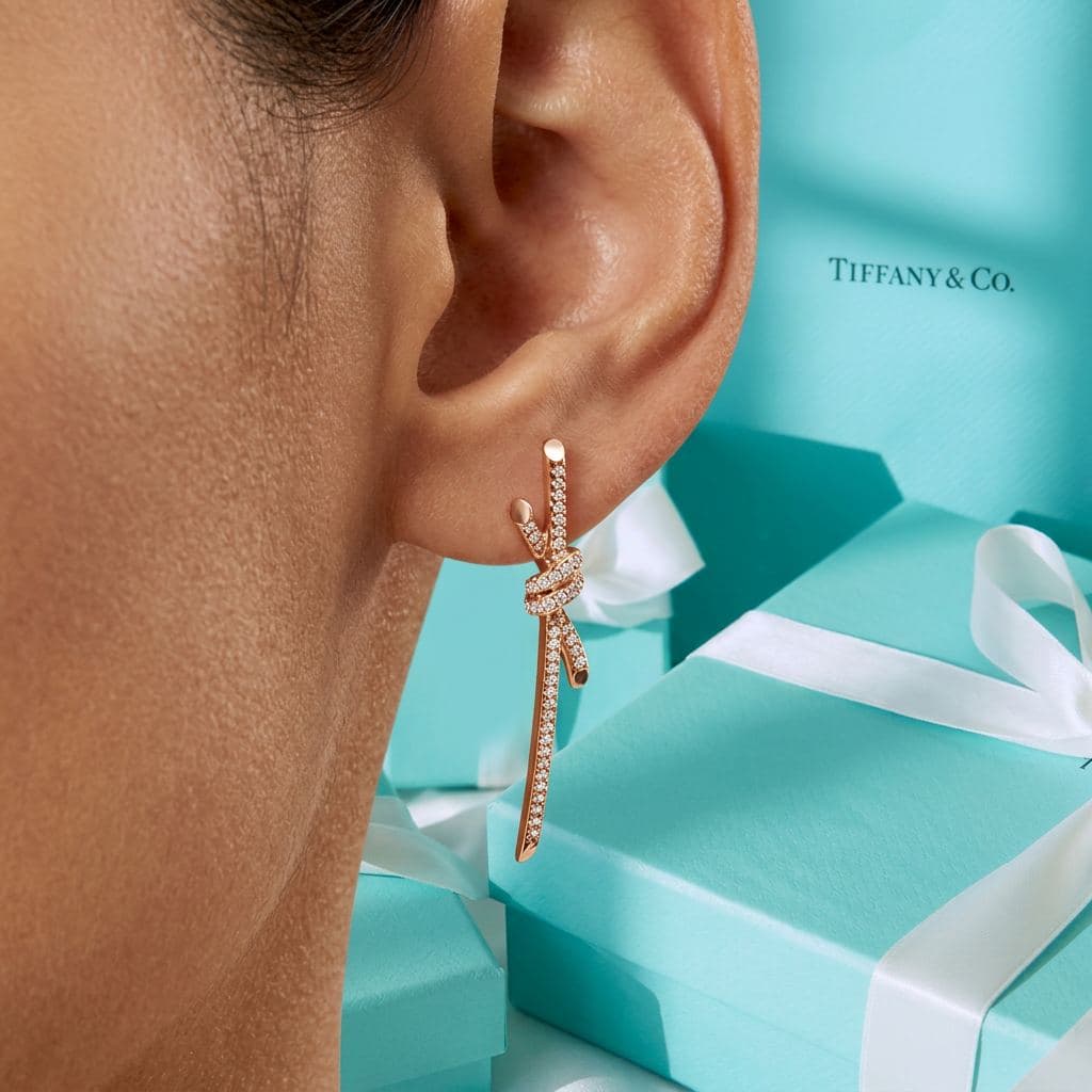 Tiffany Knot — серьги-подвески из розового золота с бриллиантами — фото 3