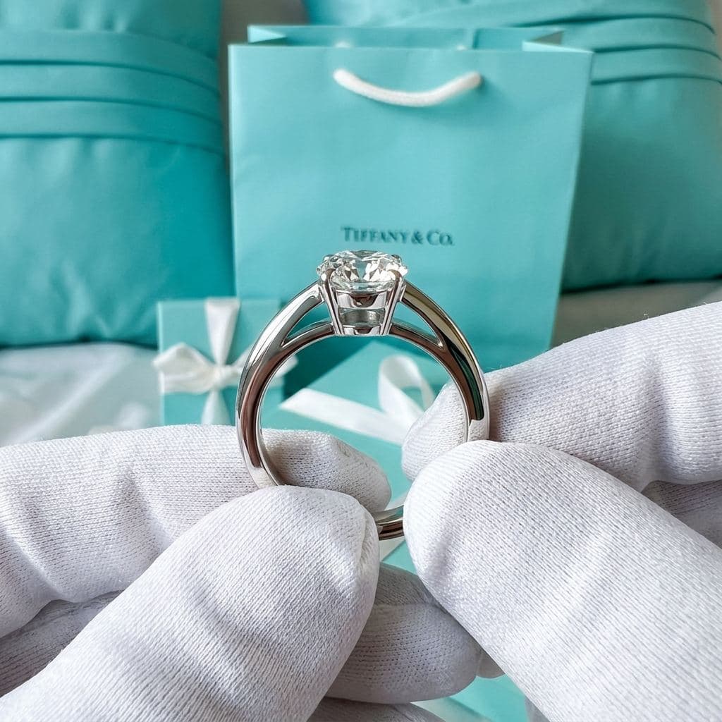 Кольцо с овальным бриллиантом Tiffany, Белое золото