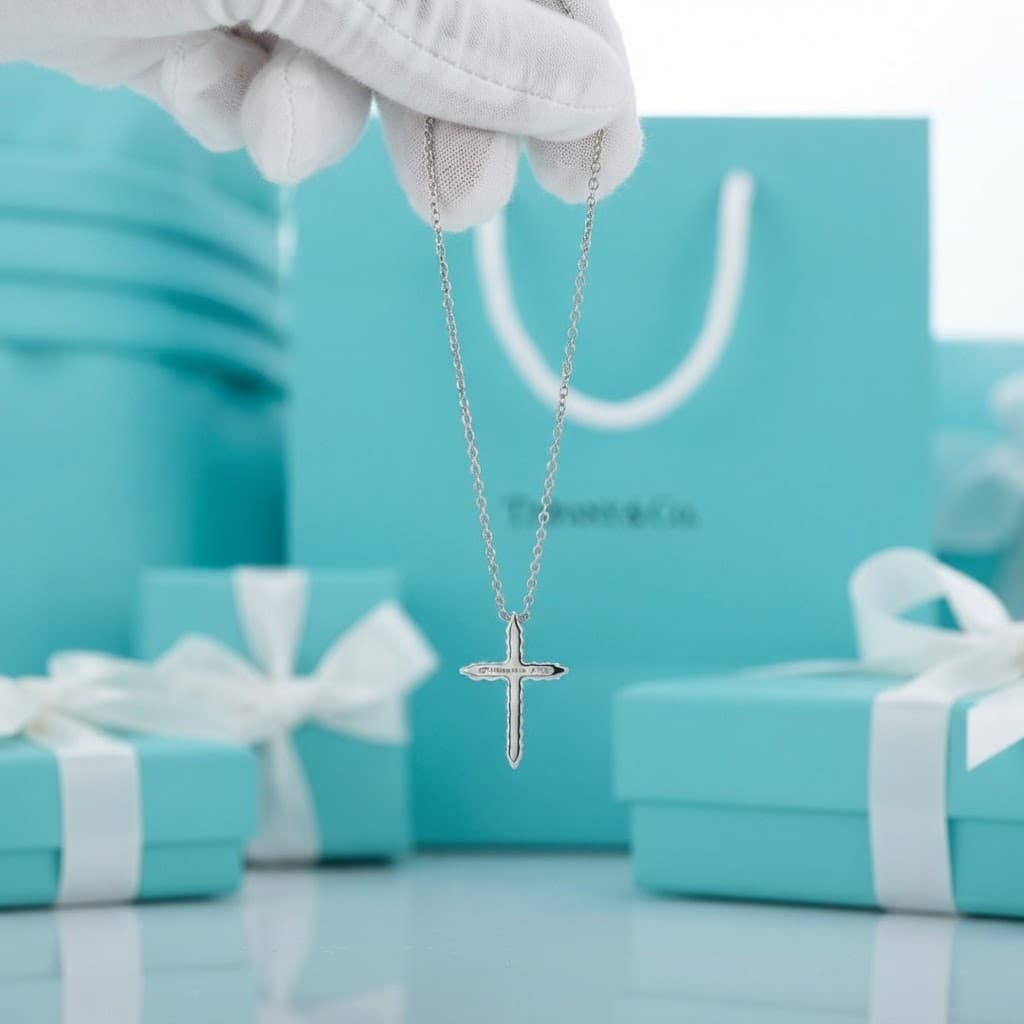Крест-подвеска Tiffany из платины с бриллиантами — фото 3