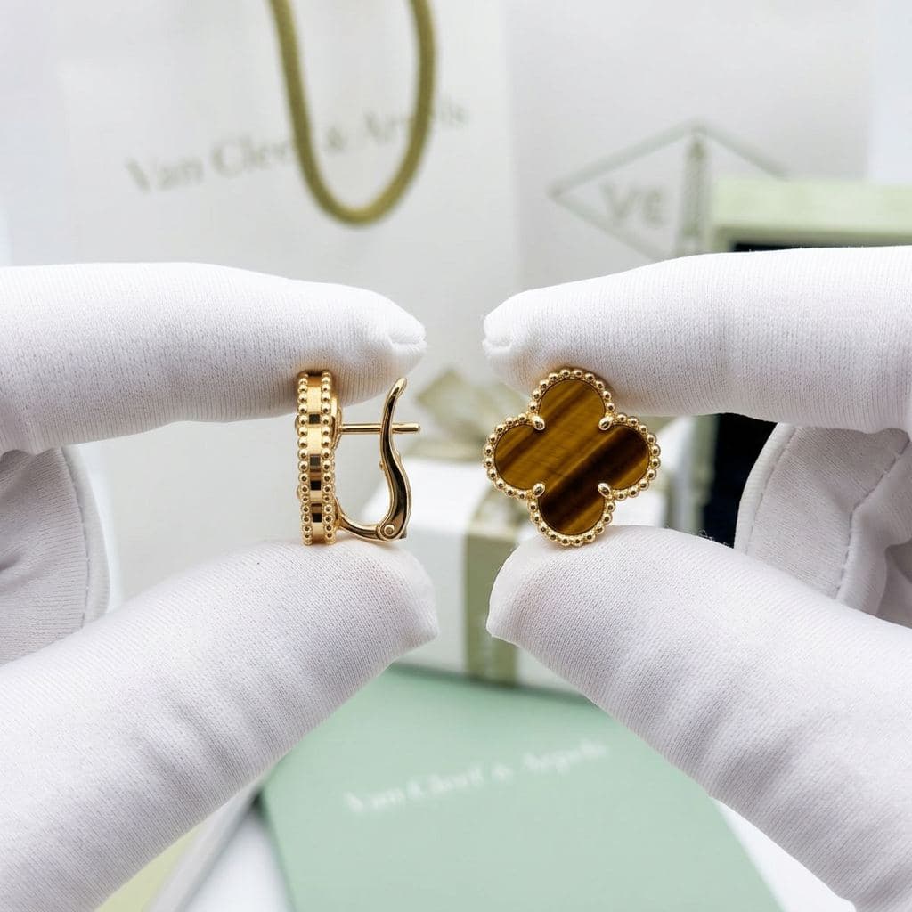 Серьги Van Cleef & Arpels Vintage Alhambra, тигровый глаз — фото 2