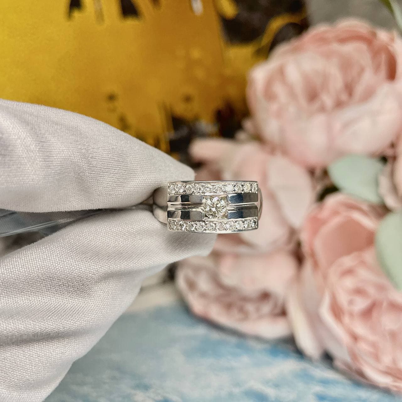 Кольцо мужское Diamdor с бриллиантами 0,70 ct (белое золото 750)