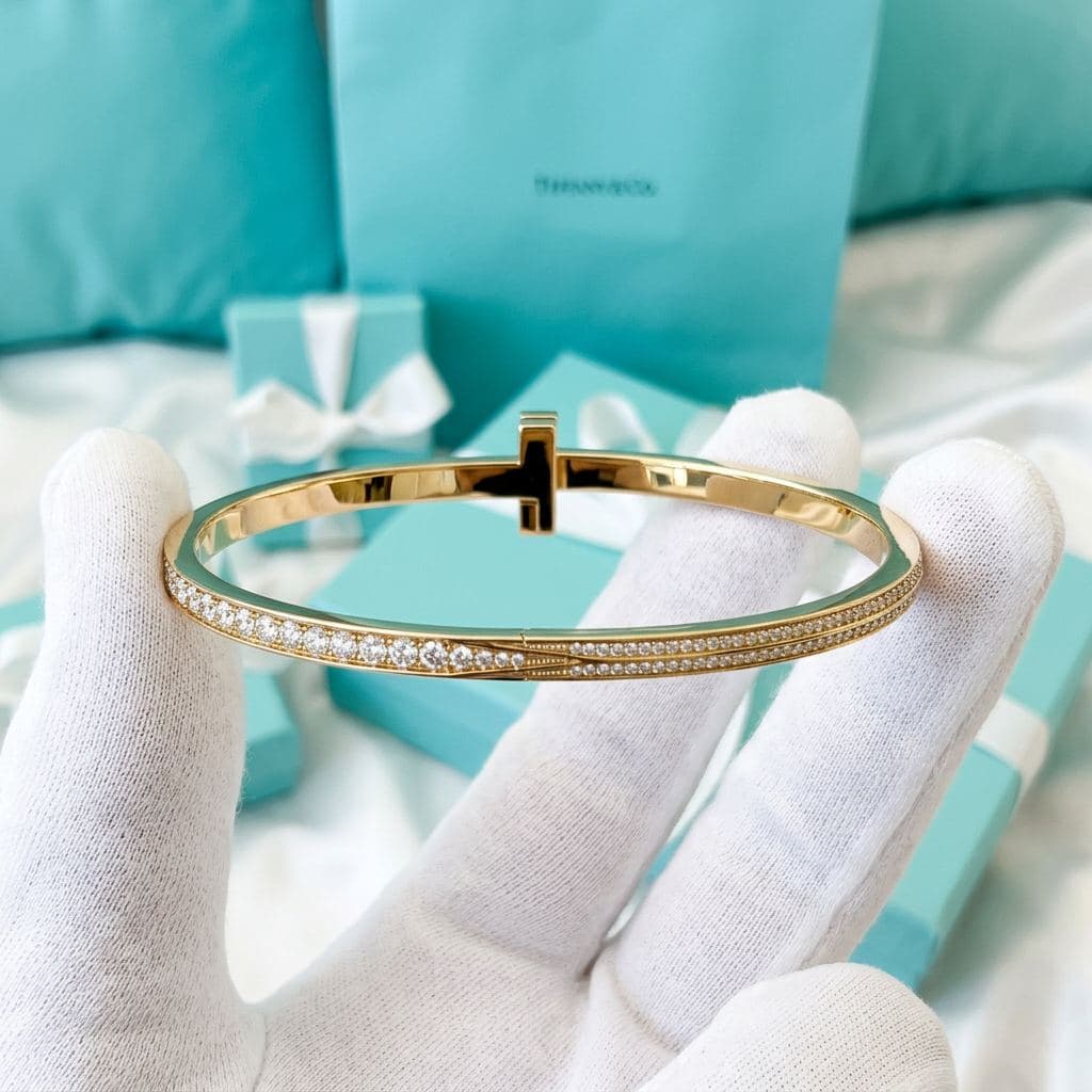 Браслет Tiffany T — T1 Narrow Pavé с бриллиантами, розовое золото