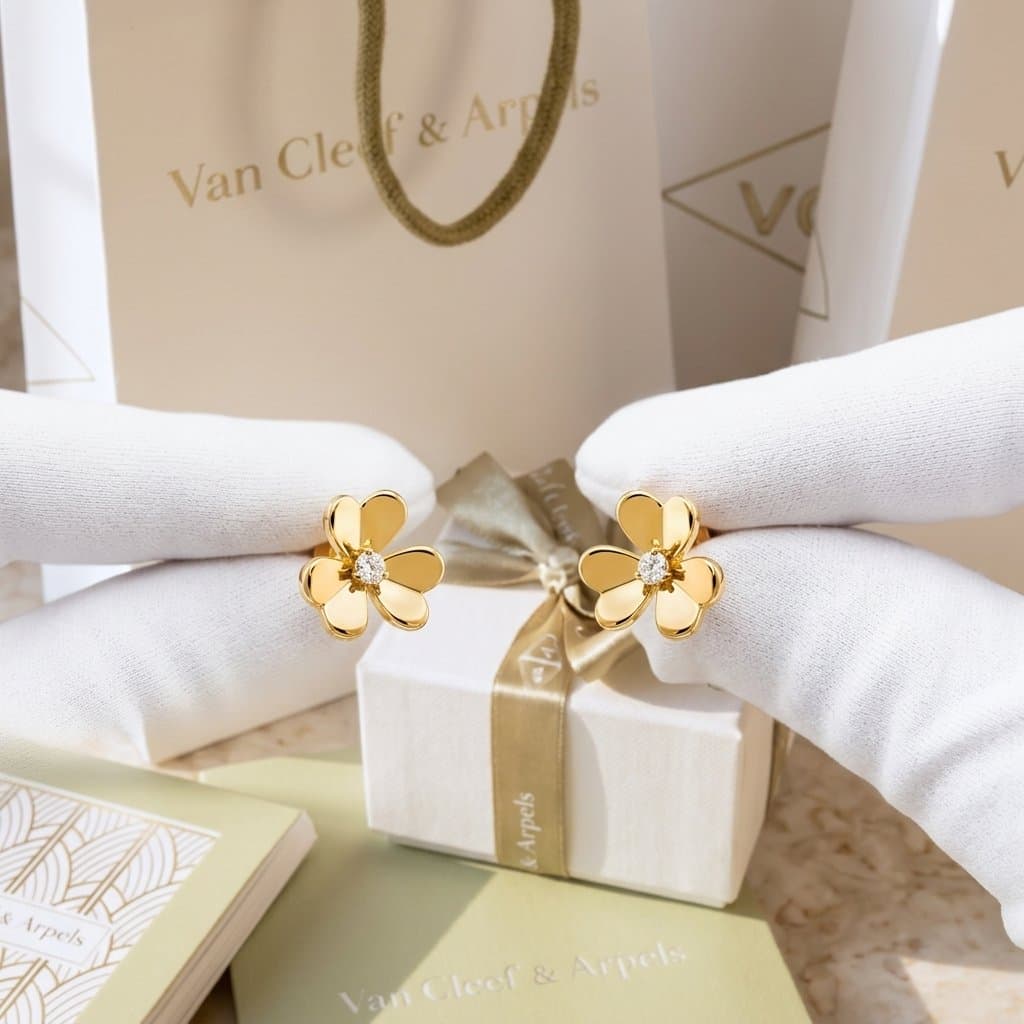 Серьги Van Cleef & Arpels Flora Frivole, мини модель, Жёлтое золото