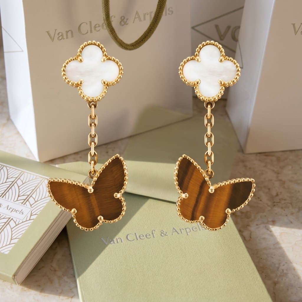 Серьги Van Cleef & Arpels Lucky Alhambra, 2 мотива, Жёлтое золото