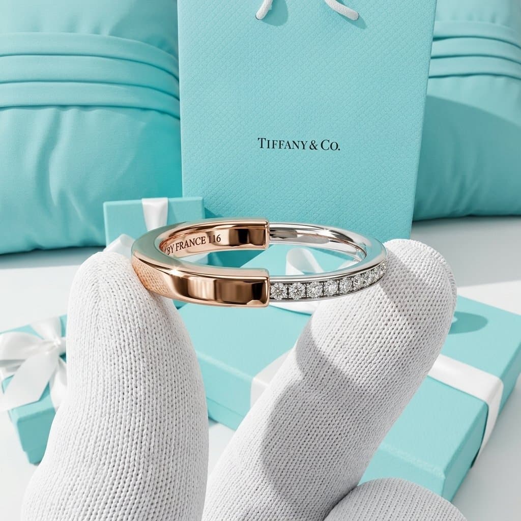 Кольцо Tiffany Lock в розовом золоте и платине с бриллиантами, Белое и жёлтое золото