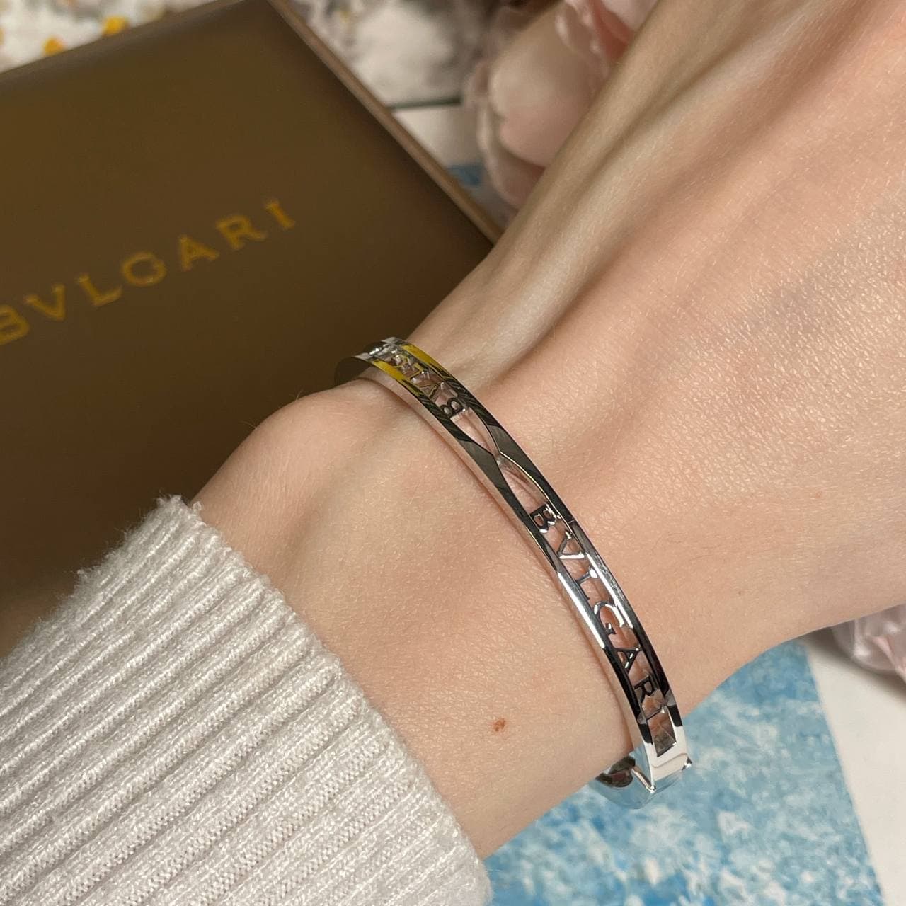 Браслет Bulgari Zero Logo (белое золото 585)