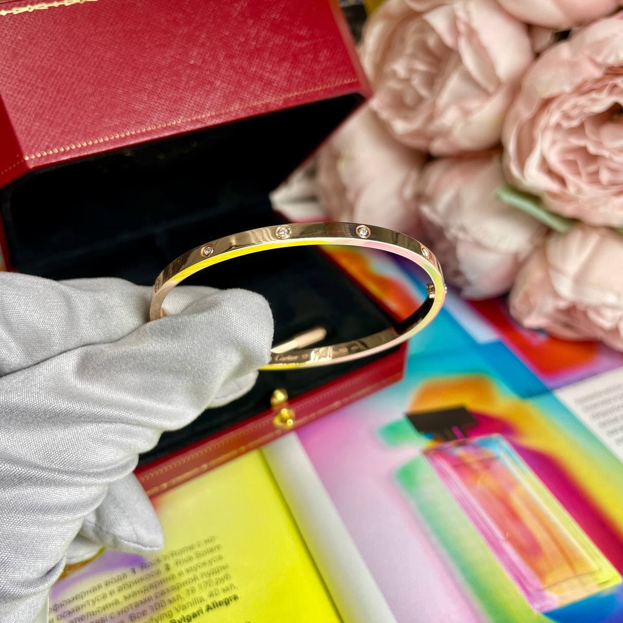Браслет Cartier Love с 10 бриллиантами (розовое золото 585)
