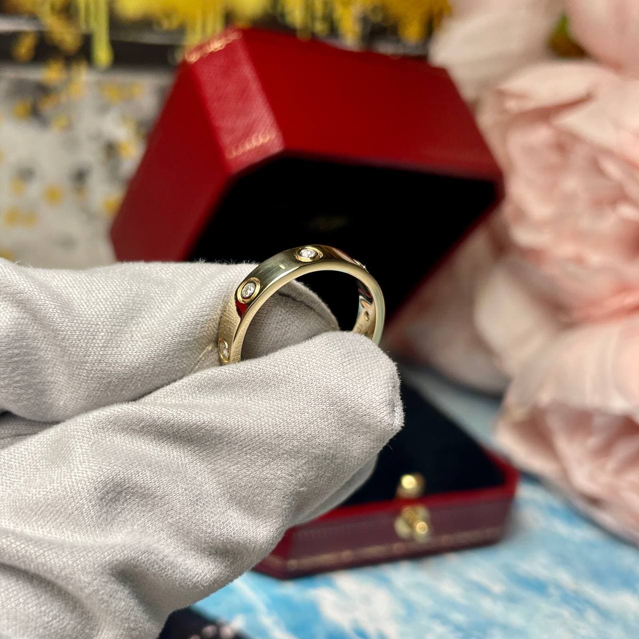 WB Кольцо Cartier Love узкая модель 8 бриллиантов (желтое золото 585) — фото 4