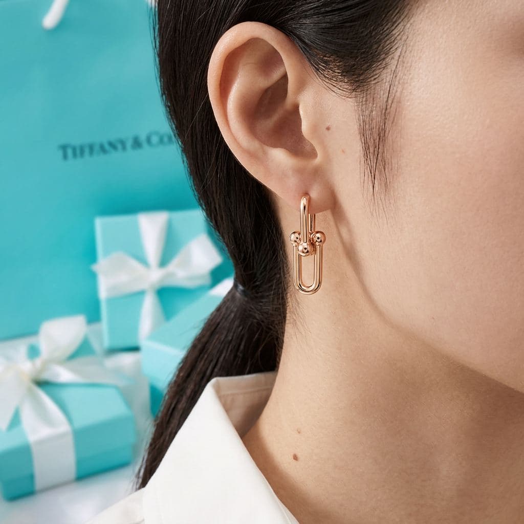 Серьги Tiffany HardWear — крупные звенья, розовое золото — фото 4