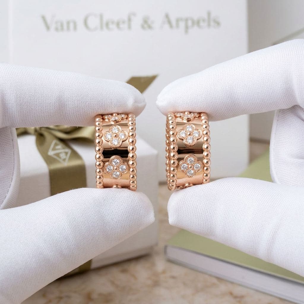 Серьги-кольца Van Cleef & Arpels Perlée clovers с бриллиантами, Жёлтое золото
