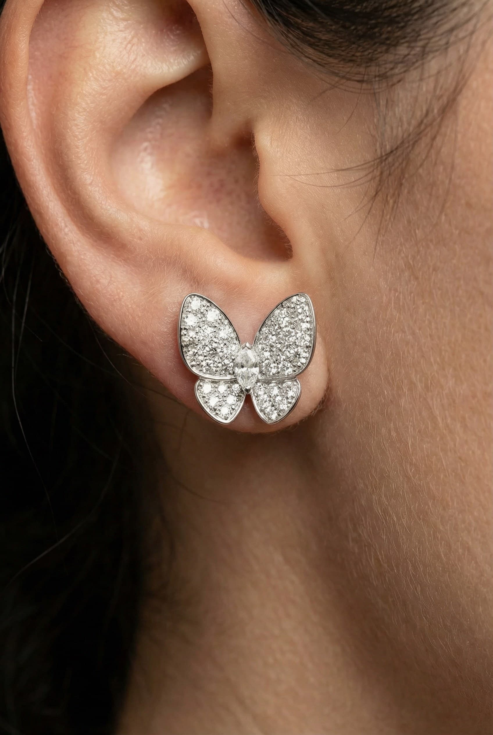 Золотые серьги с бриллиантами Van Cleef Two Butterfly, Белое золото