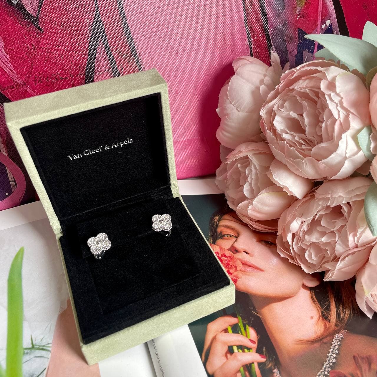 Серьги Van Cleef с бриллиантами (Белое золото 585)
