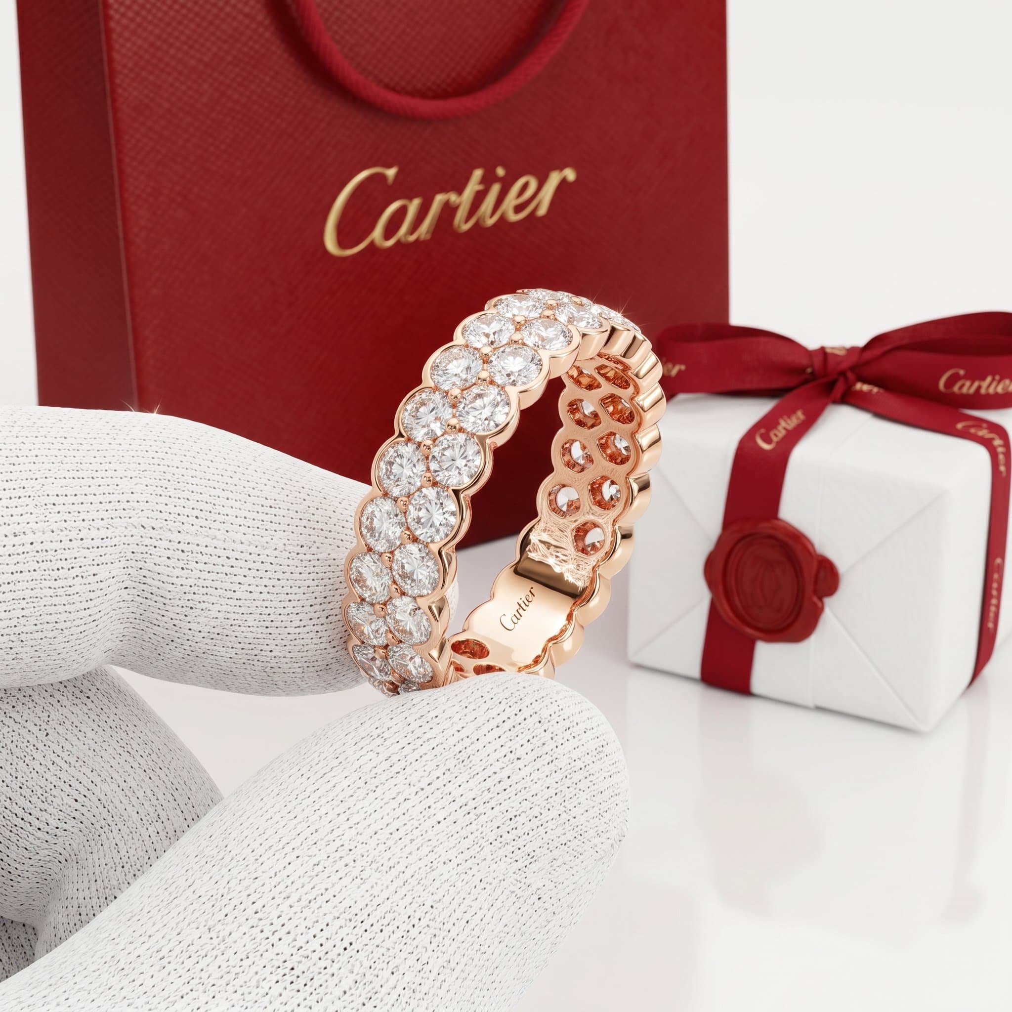 Золотое обручальное кольцо Cartier Broderie с бриллиантами, два ряда