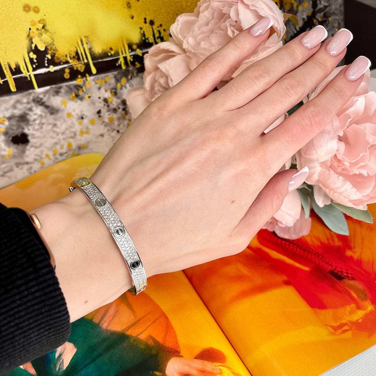 Браслет Cartier Love Pave (белое золото 750)