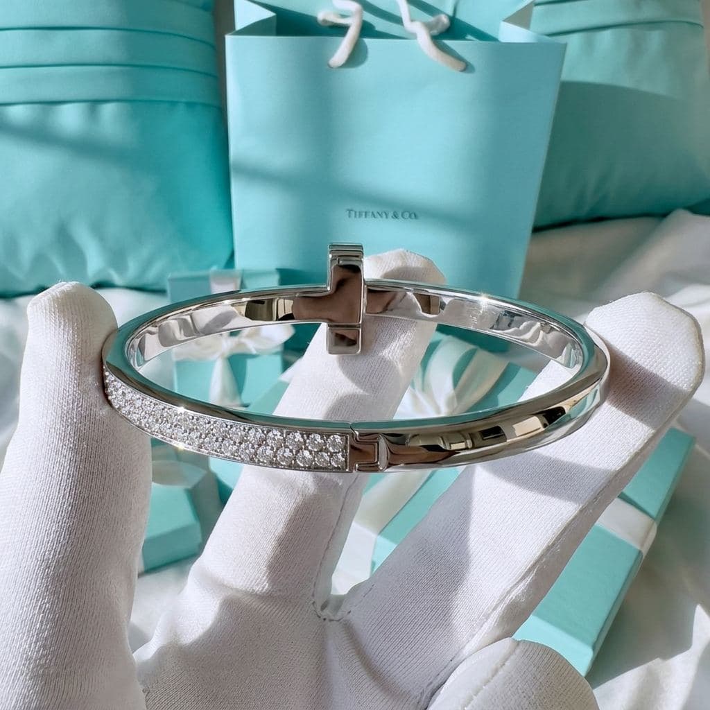 Браслет Tiffany T — T1 Wide с бриллиантами, розовое золото — фото 2