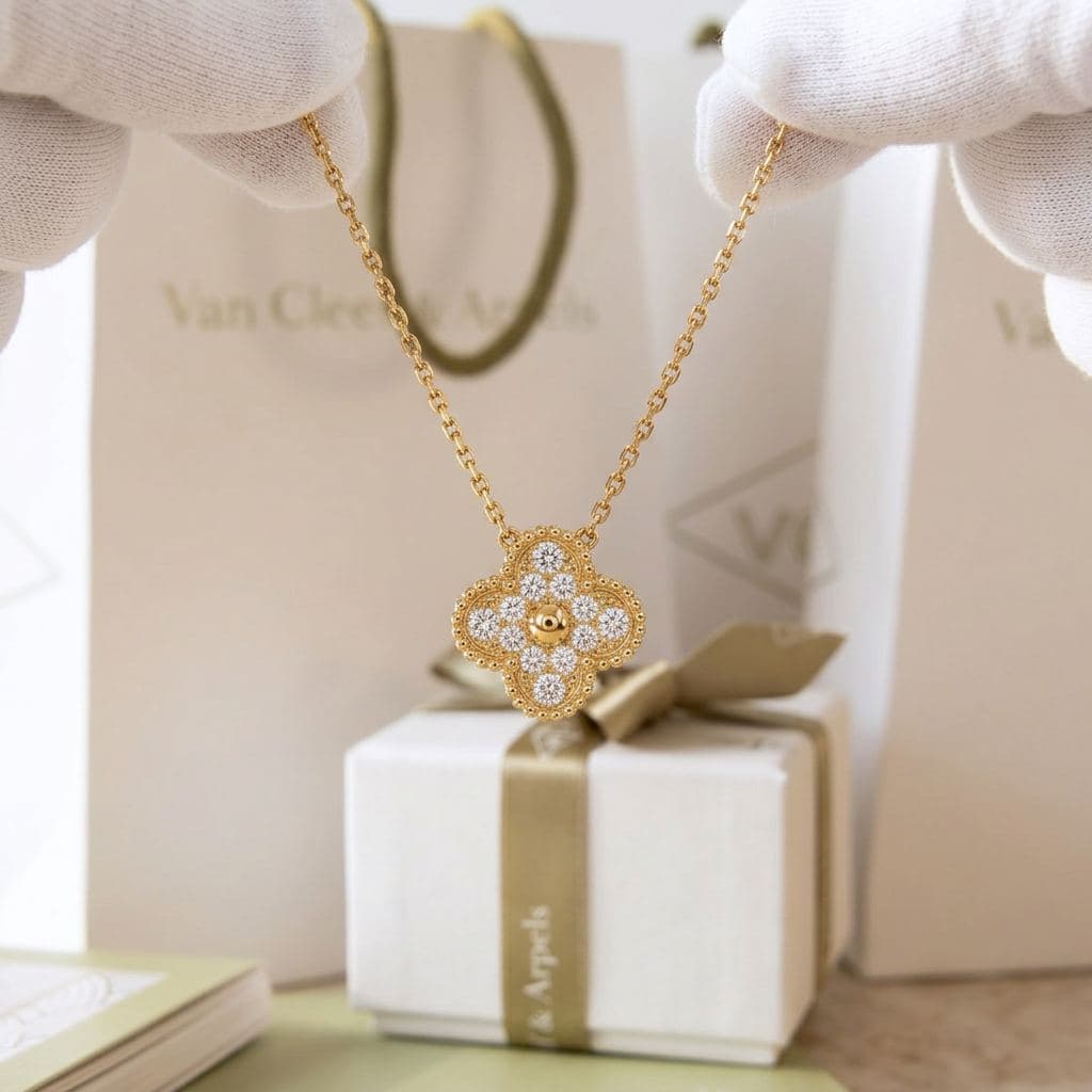 Кулон Van Cleef & Arpels Vintage Alhambra с бриллиантами, Жёлтое золото