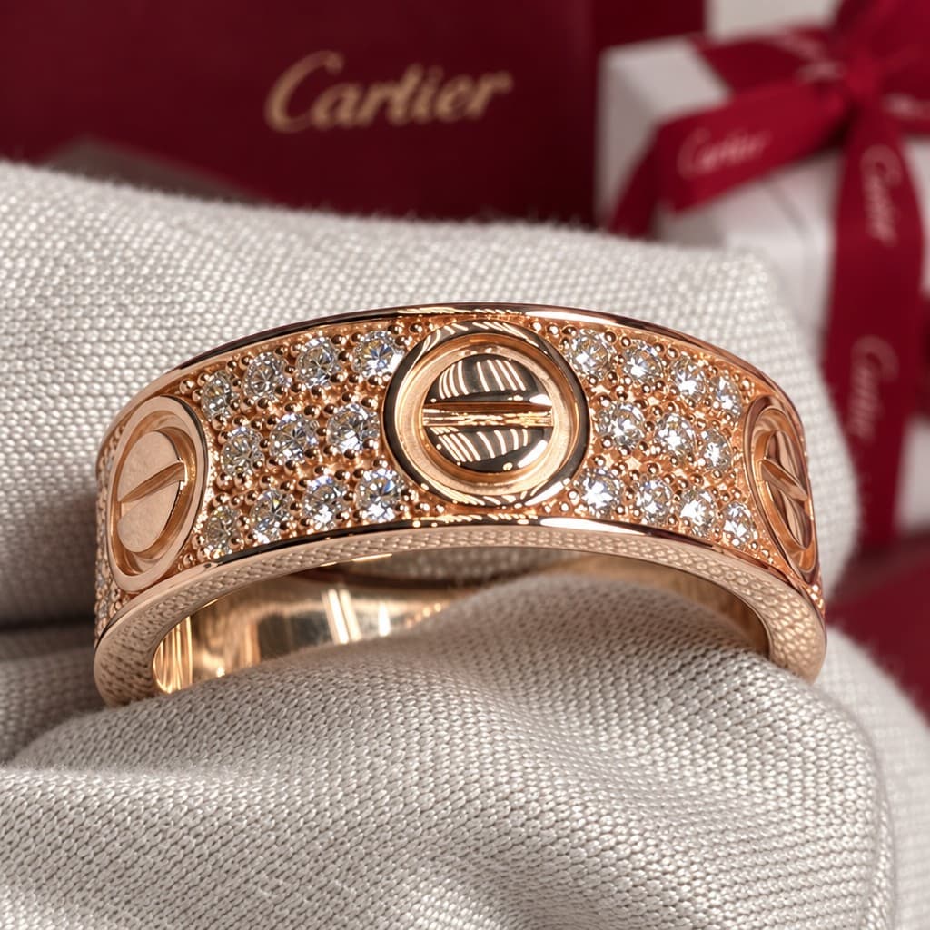 Cartier Кольцо Cartier Love широкая модель Pave