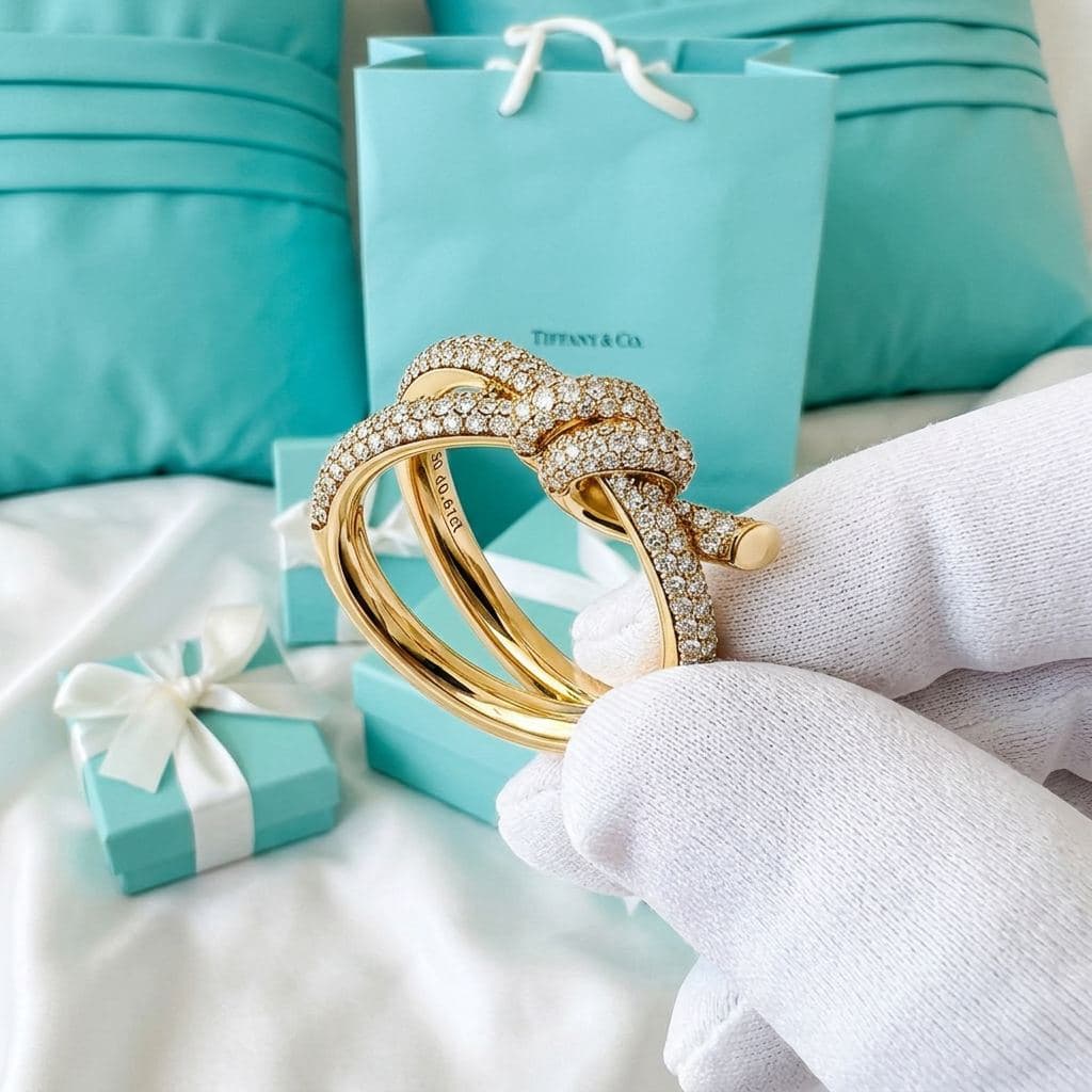 Кольцо Tiffany Knot Double Row с бриллиантами, Розовое золото