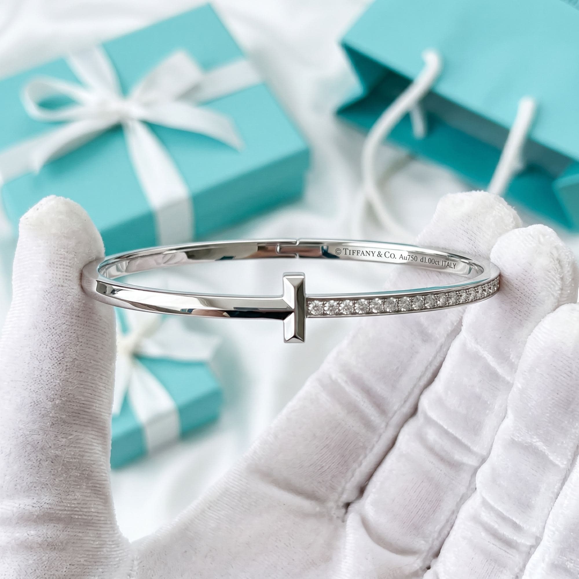 Браслет Tiffany T — T1 Narrow с бриллиантами, розовое золото — фото 3