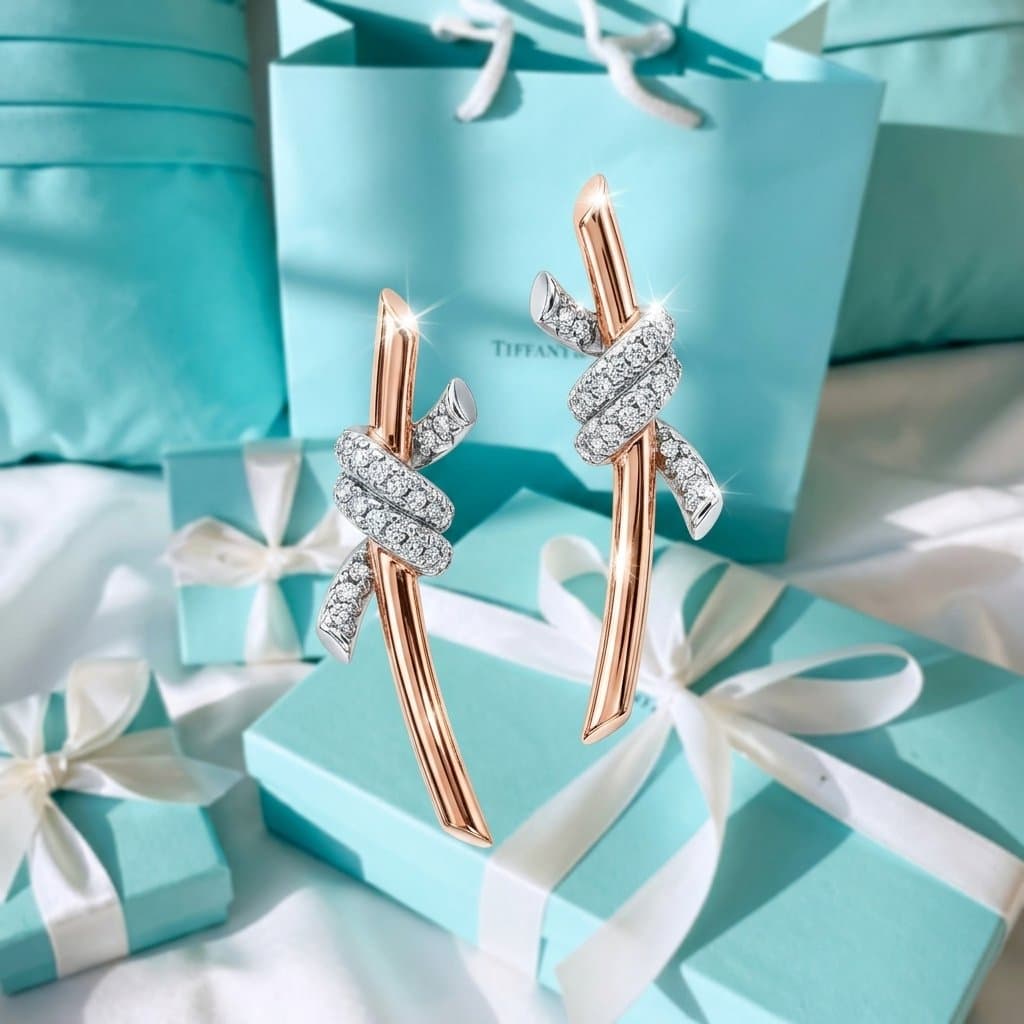 Серьги Tiffany Knot с бриллиантами, Белое и жёлтое золото