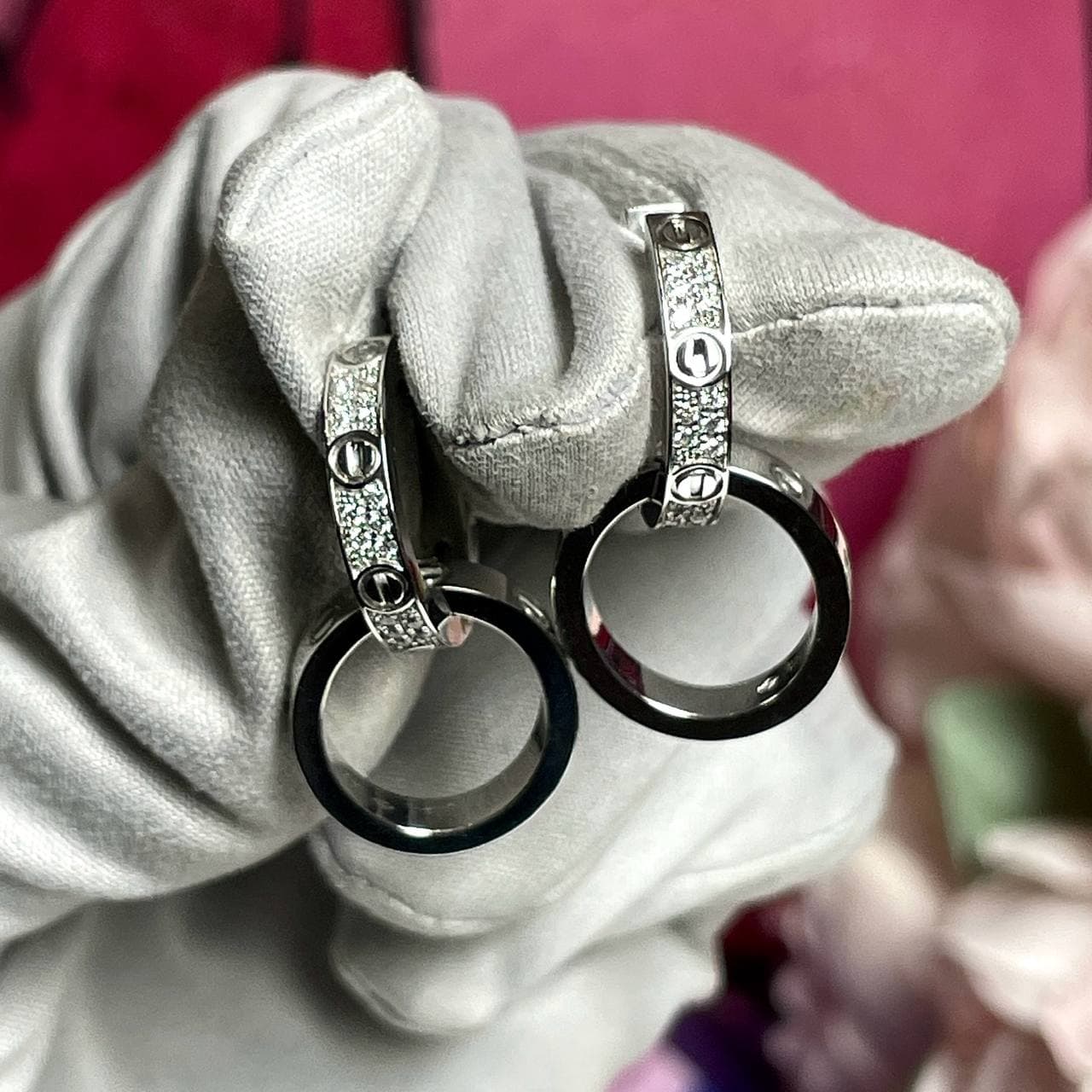 Серьги Cartier Love двойные с бриллиантами (белое золото 585)