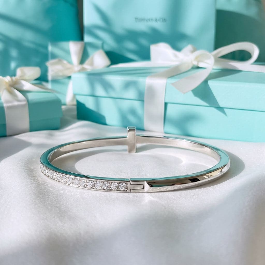 Браслет Tiffany T — T1 Narrow с бриллиантами, розовое золото — фото 4