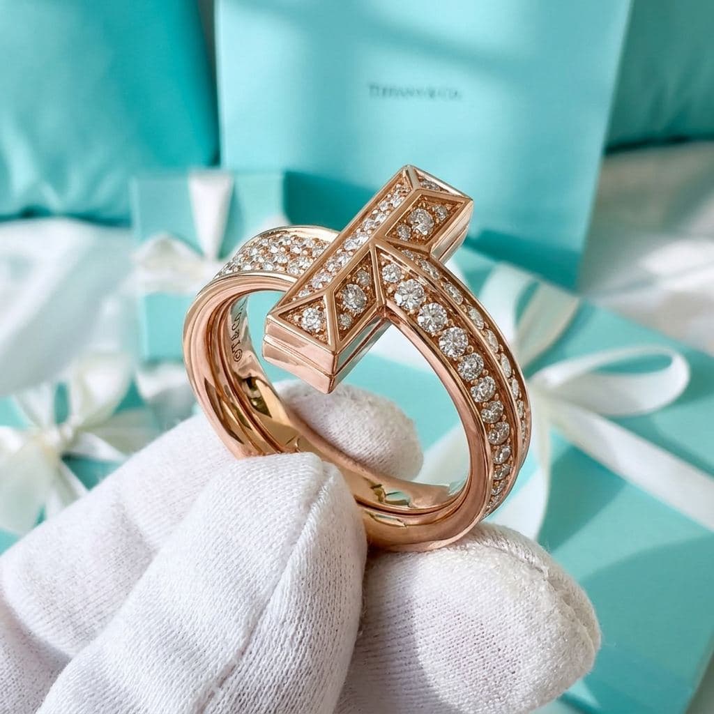 Кольцо Tiffany T T1 с бриллиантами, Розовое золото