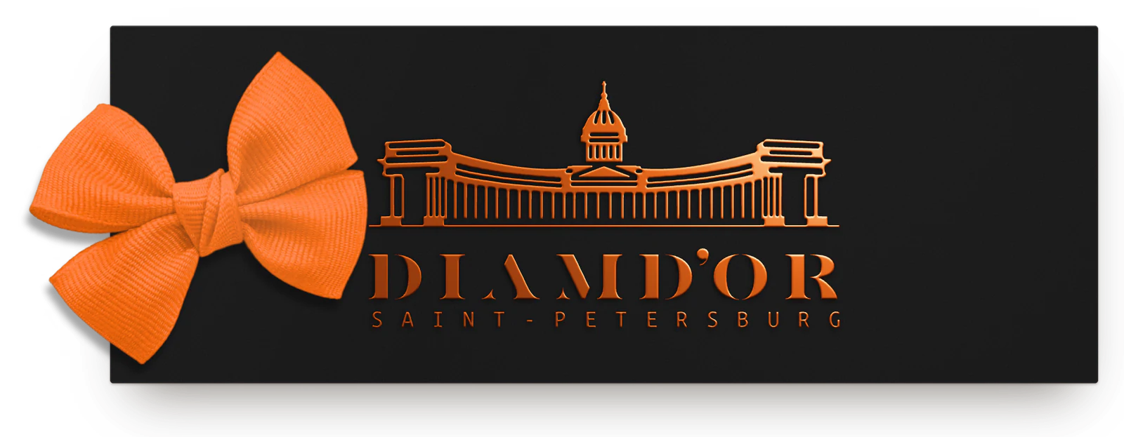 Подарочный сертификат DIAMDOR: гравюра Казанского собора в медной фольге на чёрной карте